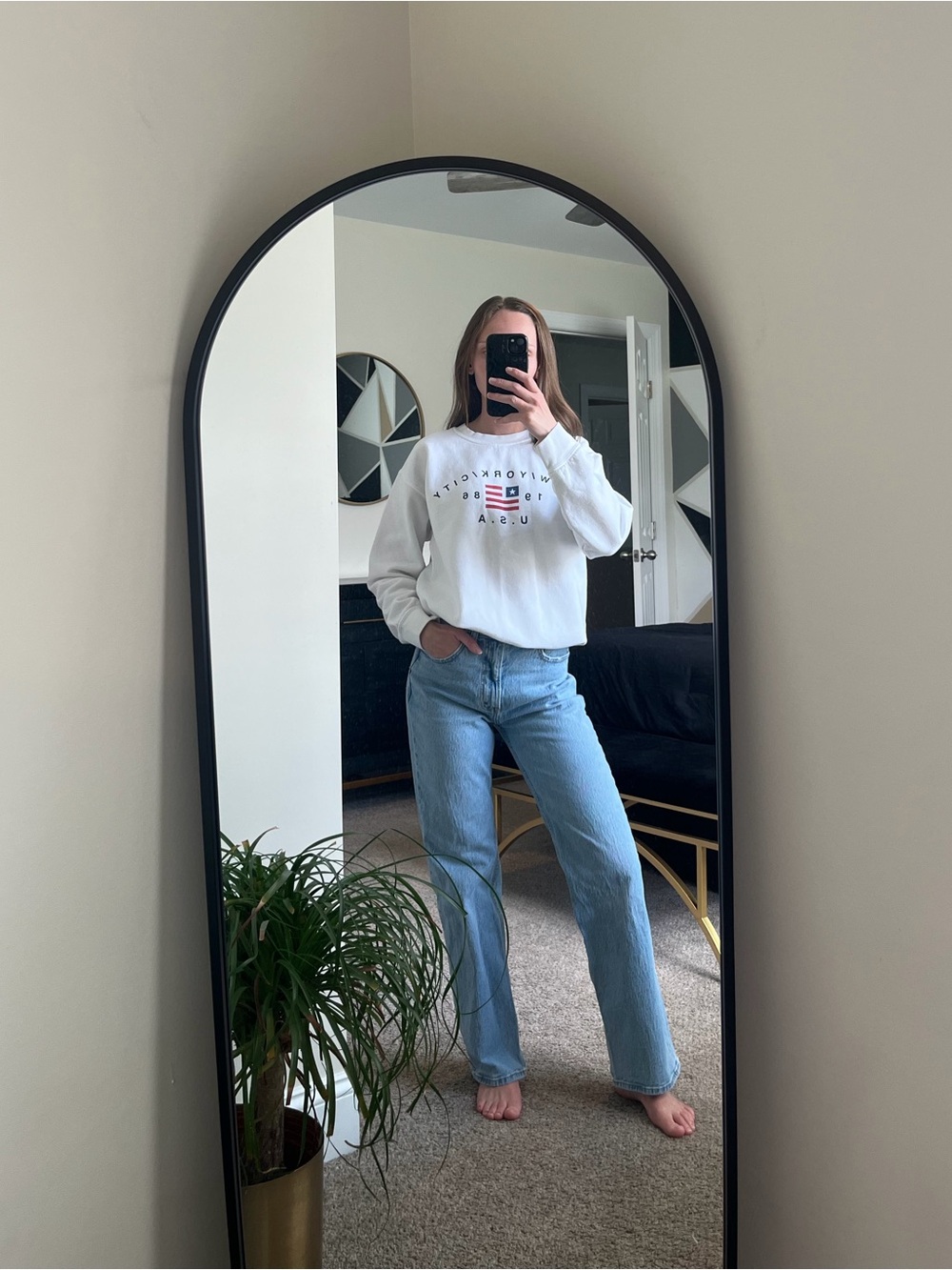 Nasty Gal White American Flag Crewneck Sweatshirt Small